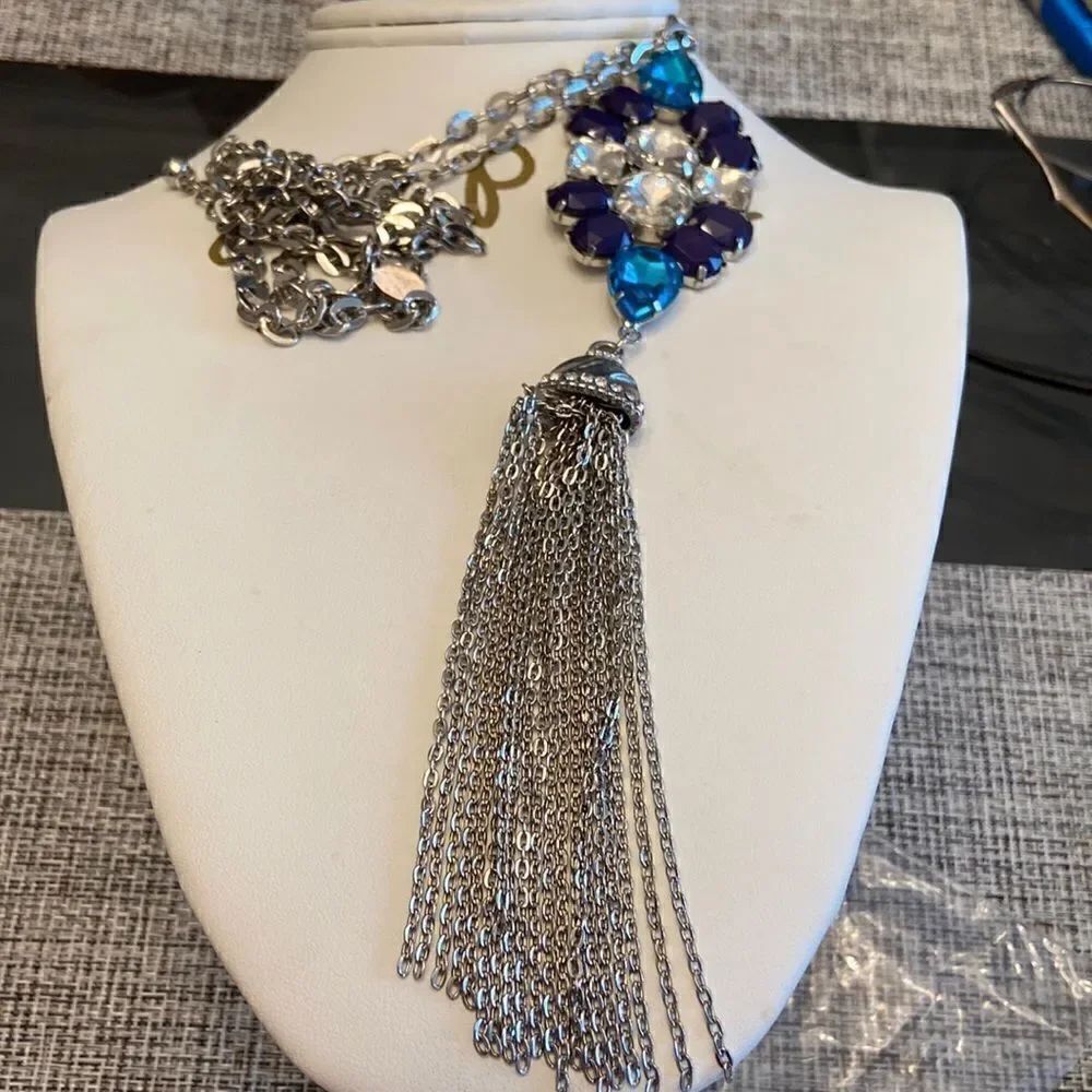 Chico’s Statement Crystal Tassel necklace NWOT